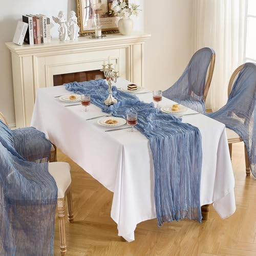 Fanami 6 Pack Cheesecloth Table Runner -10FT Dusty Blue Boho Gauze Cheese Cloth Table Runner 120 Inches Long Rustic Sheer Fabric Centerpieces for Wedding Birthday Party Bridal Baby Shower Decorations - Image 5