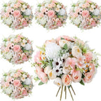 Tigeen 6 Bundles Artificial Flowers Bouquet for Wedding, White Pink by Tigeen