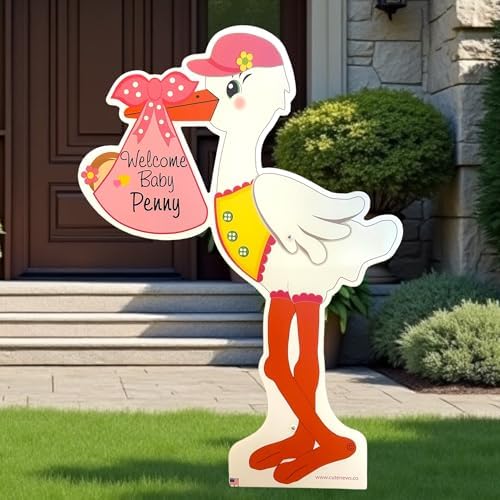 Welcome Home Baby Yard Stork Sign, Pink, 4 Ft Tall by Cute+News