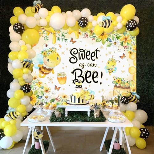 Mocsicka Sweet as Can Bee Baby Shower Backdrop Bumble Honey Bee Party Decorations for Baby Shower Boy Girl Gold What Will Baby Bee Honeycomb Bumblebee Party Banner Background (8x6ft) - Image 2