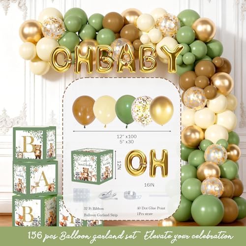 Hombae Woodland Baby Shower Decorations, Forest Baby Shower Party Supplies with Woodland Animals Tableware Set, Backdrop, Balloon Garland, Cake Topper, Boxes, 245 PCs - Image 4