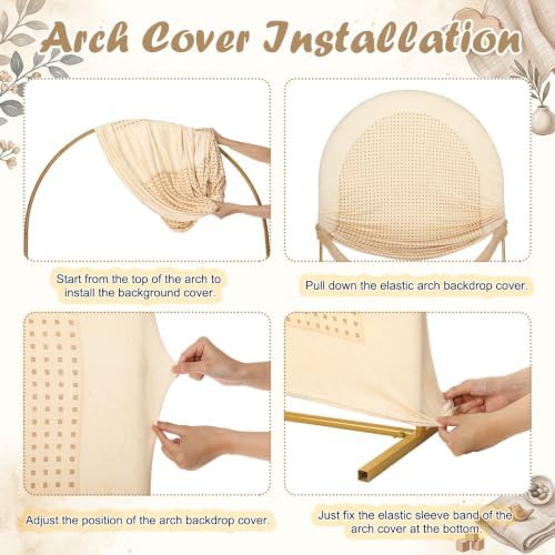 Mindsoft 2 Pcs Arch Backdrop Cover 6ft and 7.2ft Spandex Stand Cover for Baby Shower Birthday Wedding Bridal Shower Party Decorations (Natural,Boho Rattan) - Image 6