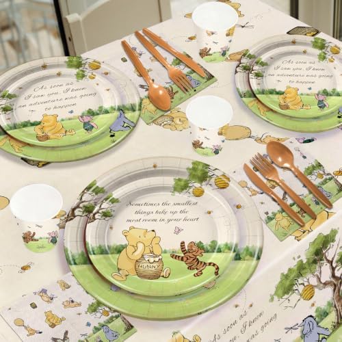 300Pcs Winnie Baby Shower Plates Set, Disposal Paper Plates and Napkins Cups Forks, Classic Quotes Winnie Party Supplies Decorations for 50 Guests - Image 3