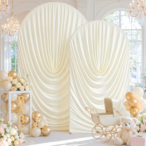 Beige Wedding Arch Backdrop Cover 7.2ft and 6ft Draped Arch Covers Stretchy Backdrop Spandex Balloon Arch Covers for Bridal Shower Baby Shower Engagement Photography Birthday Party Decorations - Image 3