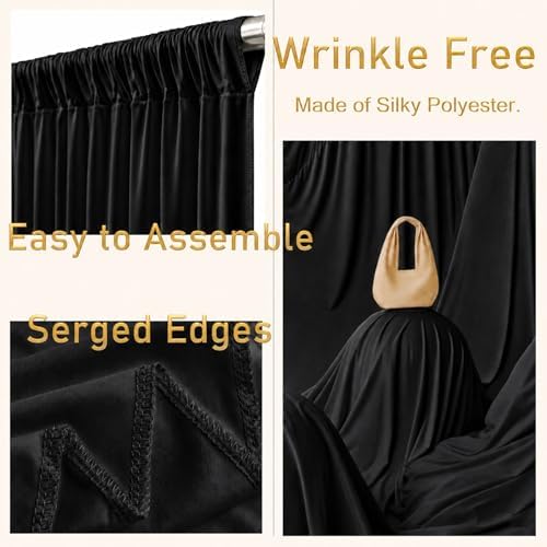 20ftx10ft Black Backdrop Curtain for Wedding Parties, Wrinkle Free Silky Polyester 4 Panels 5x10ft Draping Fabric Photo Back Drop Cloth for Birthday Photography Background Photoshoot - Image 2