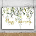 Leowefowa 12x8ft Happy Anniversary Backdrop Green Gold Eucalyptus Leaves Photography Background Wedding Bridal Decorations Surprise Shower Gender Reveal Photo Party Banner Photo Booth Props by Leowefowa