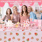 Funnymoom 452 Pcs Strawberry Party Supplies for 50 Guests, Strawberry Paper Plates Napkins Cups Tablecloth Cutlery Straws for Berry First Birthday Baby Shower Party Decorations - Image 4