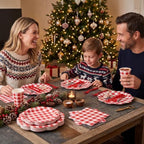 350 PCS Red Gingham Disposable Dinnerware Set, Decagonal Paper Plates 7 & 9 Inch, Napkins, Cups & Cutlery, Checkered Party Supplies for Picnic BBQ Valentine Christmas - Image 2