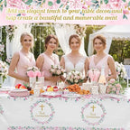 Ceenna 452 Pcs First Communion Party Decoration Girl for 50, Pink Baptism Paper Plate Napkin Cup Tablecloth Cutlery Straw God Bless Disposable Tableware for Christening Religious Baby Shower Supplies - Image 4