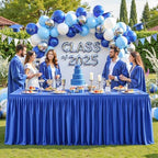 Royal Blue Polyester Table Clothes for 8 Foot Rectangle Tables, Wrinkle Free Fitted Table Cover 8ft Stretch Tablecloths with Skirt for Parties Weddings Birthday Banquet Baby Shower - Image 5