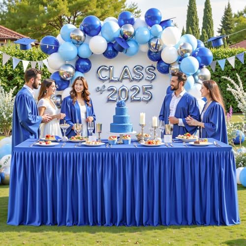 Royal Blue Polyester Table Clothes for 8 Foot Rectangle Tables, Wrinkle Free Fitted Table Cover 8ft Stretch Tablecloths with Skirt for Parties Weddings Birthday Banquet Baby Shower - Image 5