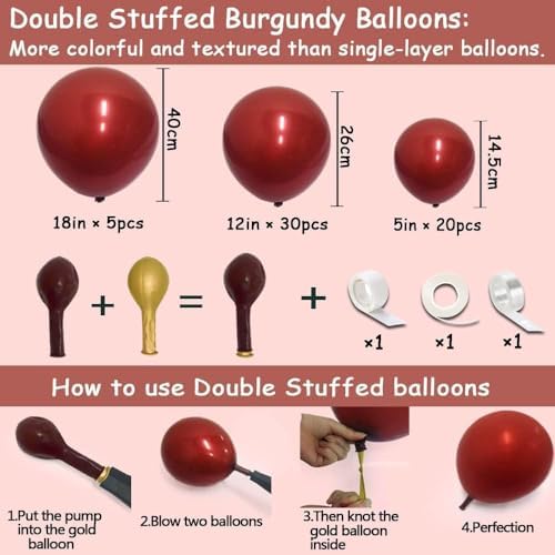 Burgundy Gold Balloons Garland Double Stuffed Wine Red Sand White Balloons Metallic Gold Latex Balloons Arch Kit for Bridal Wedding Christmas Baby Shower Birthday Party Decoration - Image 6