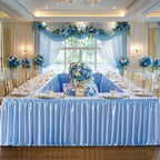 14ft Length Blue Satin Table Skirt Rectangle Tables-Wrinkle Resistant Ruffle Table Skirting Glitter Desk Cover Skirt for Baby Shower Birthday Party Ocean Shark Gender Reveal Cake Table Decorations - Image 5