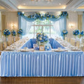 17ft Length Blue Satin Table Skirt Rectangle Tables-Wrinkle Resistant Ruffle Table Skirting Glitter Desk Cover Skirt for Baby Shower Birthday Party Ocean Shark Gender Reveal Cake Table Decorations by Partisky