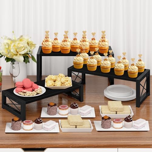 ELITEROO Black 3-Tier Wooden Cupcake and Dessert Display Stand, Multi-Tier Riser for Cupcakes, Food, Perfume, Makeup, Dolls, Collectibles, and Market Vendor Retail Shelf Organizer - Image 3