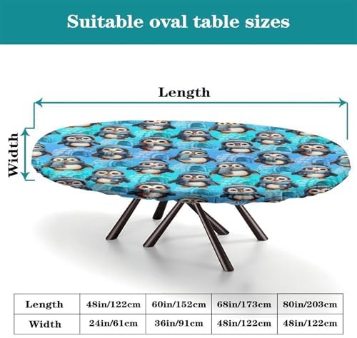 Bundled Up Penguins Fabric Print Tablecloth Oval Leakproof & Sturdy Washable for Mother's Day Father's Day Valentine's Day Fits for 42" x 60" Oval Table - Image 4
