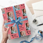 Custom Picture Wrapping Paper, Personalized Gift Wrap Paper with Funny Photo Happy Birthday with Name Photo Dark Pink Wrapping Paper Roll for Mom Dad Grandma Birthday Christmas Wedding 3 Rolls - Image 5