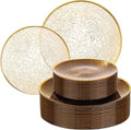Liacere 60Pcs Brown Plastic Plates-Disposable Plates With Gold Rim,Heavy-duty Amber Plates,Water ripples Party Plates Include 30 Dessert-Platos,30 Dinner-Platos for Wedding&Thanksgiving&Fall Party by Liacere
