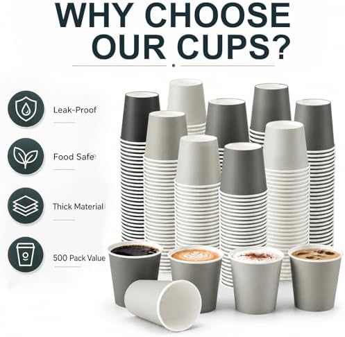 Roshtia 500 Pack 4 oz Paper Espresso Cups Elegant Gray Gradient Design, Small Disposable Cups for Espresso, Hot Tea, Baby Showers, Weddings, Parties, Picnics, Homes, Offices & Events - Image 6