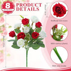 Zeyune 8 Pack 12 Inch Artificial Rose Bouquet, Red and White - Image 2