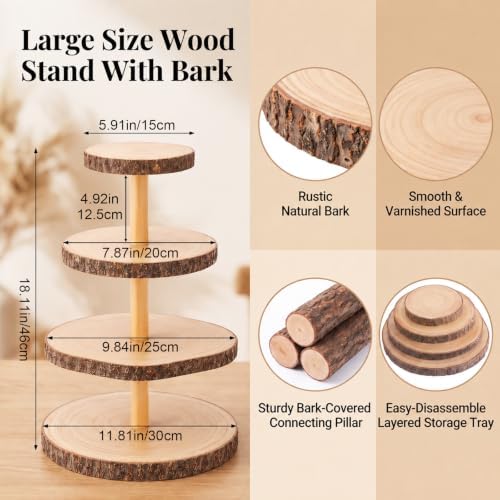 2 Pack Wood Cupcake Stand, 3 Tier Wood Cake Stands, Round Tiered Tray Stand, Large Rustic Cake Display Holder Stands, 3 Tier Wooden Cupcake Tower for Woodland Baby Shower, Wedding, Birthday, Tea Party - Image 2