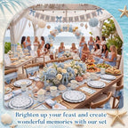 Pickmesh 250 Pcs Ocean Blue Bow Seashell Paper Napkins Plates Cups Set Ocean Themed Party Supplies Coastal Seashell Disposable Tableware for Summer Birthday Beach Wedding Dinner, Serve for 50 Guests - Image 6