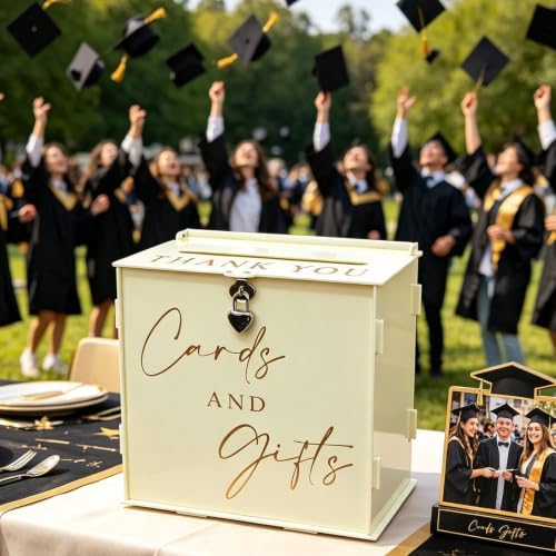 Acrylic Card Box with Lock & Slot, Warmy Cream Money Gift Card Box for Wedding Reception, Cash Envelope Box Ideal for Graduation Bridal Baby Shower Quinceanera & Baptism Party Supplies - Image 7