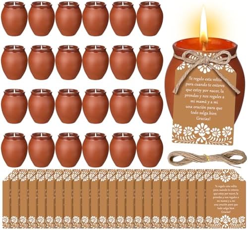 Conelist 24 Set Cielito Lindo Party Decorations Baby Shower Candles Terracotta Mexican Recuerdos DIY Jar Candles with Gift Tags and Rope for Baby Shower Birthday Cinco De Mayo Fiesta (Brown) by Conelist