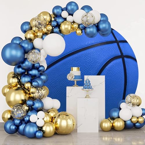 Blue Basketball Round Backdrop Cover Basketball Match Sports Theme Round Arch Backdrop Cover for Men Fans Kids Boys Baby Shower Birthday Party Decorations Photography Background 6ft - Image 4