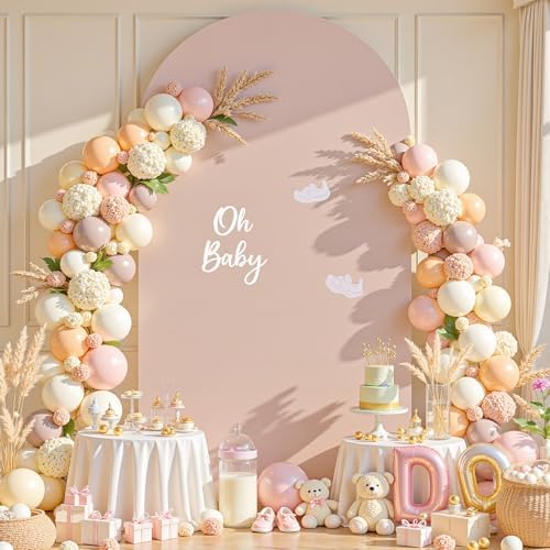 7.2FT Nude Arch Backdrop Cover - Spandex Fitted Wedding Arch Stand Covers Round Top Chiara Arch Backdrop Cover for Birthday Party Banquet Photo Background Decoration - Image 7