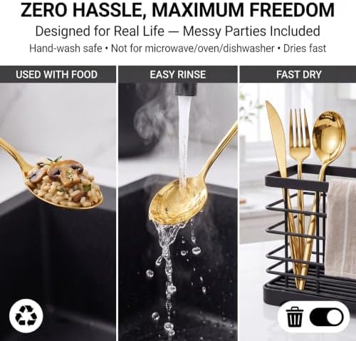 Rubtlamp 180Pcs Gold Plastic Silverware,Luxury Gold Plastic Cutlery,Heavy duty Golden Disposable Flatware, Utensils Set Disposable Include 60Gold Forks,60Gold Spoons,60Plastic Knives for Party,Wedding - Image 4