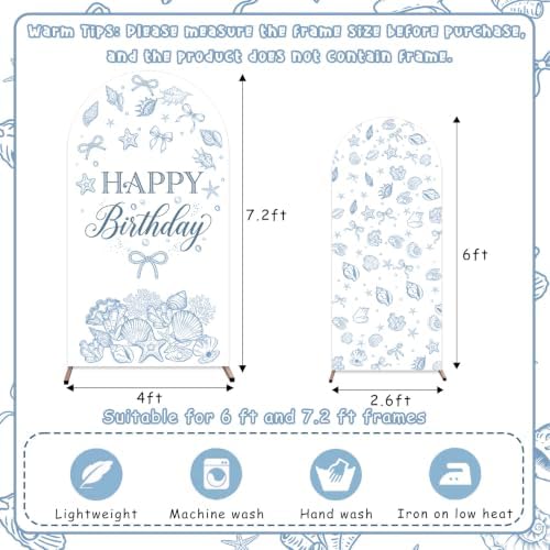 Serencatcher 7.2ft 6ft Blue Bow Seashell Birthday Arch Backdrop Covers 2pcs - Image 3