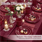 Burgundy Plastic Plates for Party,30 Guests Disposable Maroon Party Supplies,9" Dinner,7" Dessert Plate,Napkins,Cups,Forks and Tablecloth Dinnerware for Birthday Wedding Elegant Parties - Image 2