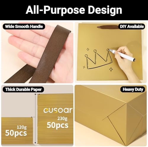 EUSOAR Gift Bags - Bulk 50pcs, 12.5"x4.5"x11" Paper Bags with Handles for Thank You Presents, Merchandise, Shopping, Retail Wrapping, Craft, Grocery, Boutique, Party Favors, Wedding - Image 3