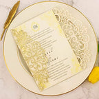 50Sets 5x7 inch 250gsm Light Gold Glitter Wedding Invitations Cards with Envelopes Laser Cut Greeting invites 4 Birthday Bridal Show - Image 2