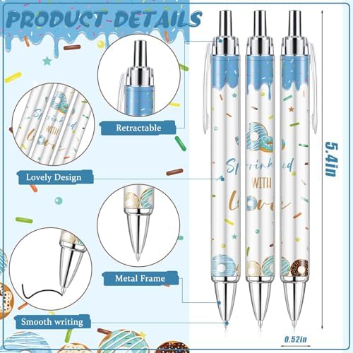 145 Pieces Donut Baby Shower Favors for Guest Sprinkled with Love Ballpoint Pens and Keychains Gifts for Boys Bulk Retractable Baby Shower Pens Gender Reveal Thank You Cards Souvenirs Prizes - Image 2
