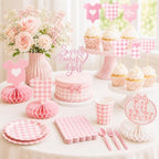 222Pcs Pink Gingham Baby Shower Decorations for Girl - Image 6