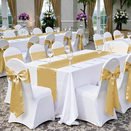 MDS® Pack of 50 Satin Chair Sashes for Wedding & Events – Beige - Image 6