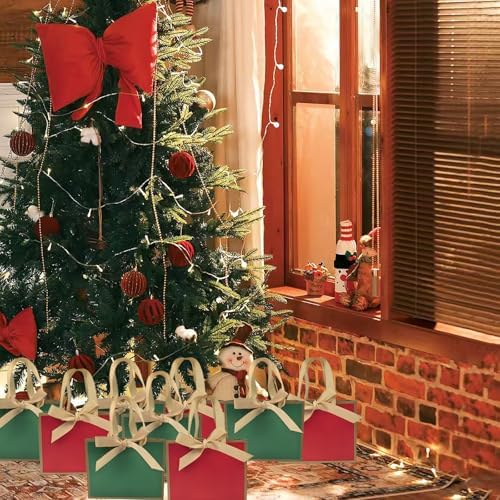 TKSBAG 100 PCS Small Green Gold Gift Bags with Bow Ribbon - 6.4x3.1x5.1 Inch Thank You Bags with Handles, Bulk for Baby Shower, Bridal Shower, Wedding, Party Favors, Mother's Day - Image 5