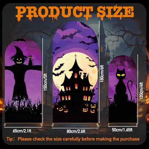 3 Pcs Halloween Arch Cover 4ft, 5ft, 6ft Arch Covers Stretchy Backdrop Skeleton Ghost Bat Horror Style Backdrop Cover for Halloween Party Photo Background Arch Stand Stretchy Decoration - Image 2