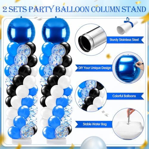 2 Sets Blue and Black White Balloon Column Stand Kit for, Adjustable Floor Balloon Arch Tower with Foil & Latex Balloons, DIY Decor for Ceremony Backdrop - Image 4