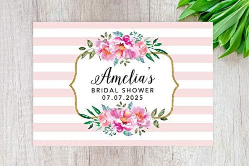 Andaz Press Custom Personalized Disposable Paper Placemats, 12 x 18 Inch, Set of 25, Custom Bridal Shower Pink Striped Floral, Tableware, Dining, Tabletop, Table Setting for Bridal Shower - Image 2