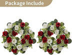 NUPTIO Candle Rings Wreaths Centerpieces: 13.4 Inch Crimson & White Flower Rose Wreath for Wedding Party Christmas Table Decorations - Spring Summer Front Door Porch Decor 2 Pcs - Image 6