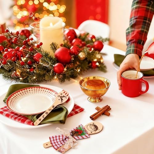 12 Sets Christmas Wooden Spoons Bridal Shower Favors Baby Shower Kitchen Utensils Set Wooden Spoons Waffle Towel and Christmas Tags Prizes for Xmas Party House Kitchen Supplies - Image 5