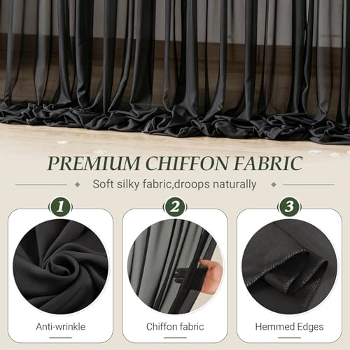 30ft×10ft Wrinkle Free Black Backdrop Curtain Drapes, 6 Panels 5ftx10ft Sheer Tulle Chiffon Backdrop Panels Curtains for Wedding Baby Shower Birthday Party Stage Photo Home Decorations - Image 5