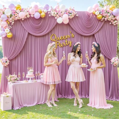 4 Panels Dusty Pink Backdrop Curtain for Parties Wedding Wrinkle Free Pink Photo Curtains Backdrop Drapes Fabric Decoration for Birthday Party Baby Shower 20ft(W) x 10ft(H) - Image 3