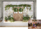 Kate Rustic White Painted Brick Wall Wood Door Photography Backdrops by KateBackdropforPhotography