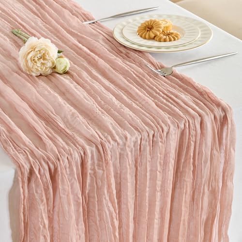Fanami 6 Pack Cheesecloth Table Runner -10FT Dusty Pink Boho Gauze Cheese Cloth Table Runner 120 Inches Long Rustic Sheer Fabric Centerpieces for Wedding Birthday Party Bridal Baby Shower Decorations by Fanami