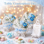 4 Pack Rattan Baby Carriage Baby Shower Table Centerpiece,Blue - Image 4