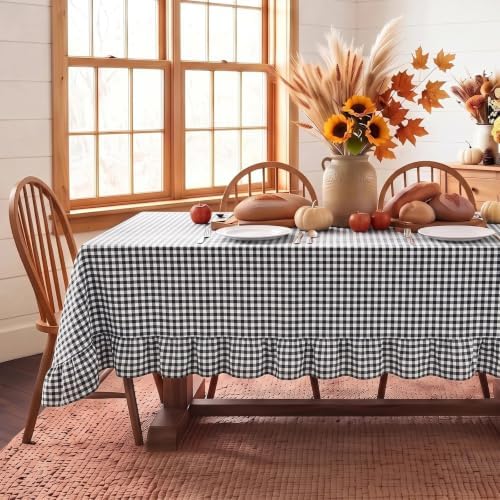 Eternal Beauty Gingham Ruffled Tablecloth Black White 52x70 Farmhouse by EternalBeauty